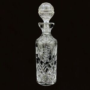 Etched Fuchsia Flower Faceted Cross Hatch HEAVY Crystal Liquor Decanter &Stopper